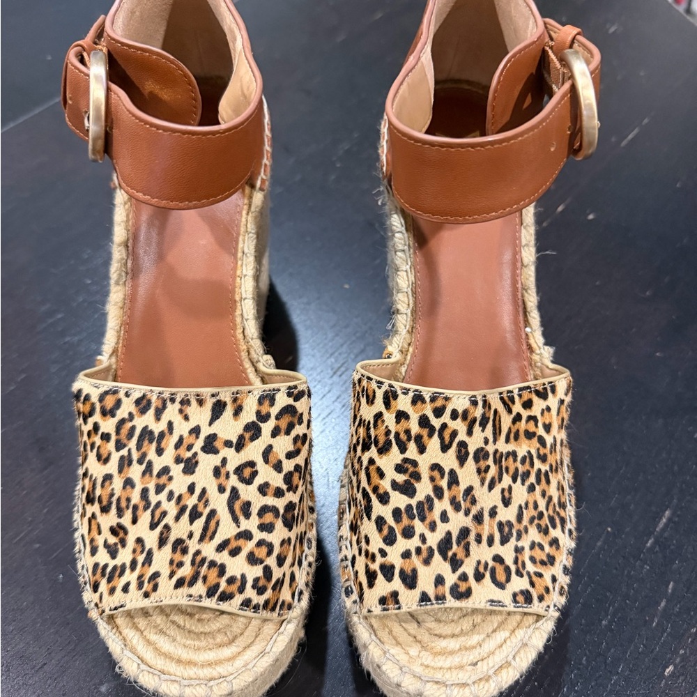Marc Fisher Brown and Leopard Espadrille Wedges